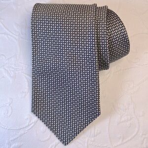 Vintage Ermenegildo Zegna Navy Blue Geometric Gold and Red Dot Tie